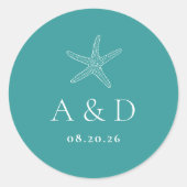 Turquoise Starfish Ronde Sticker (Voorkant)