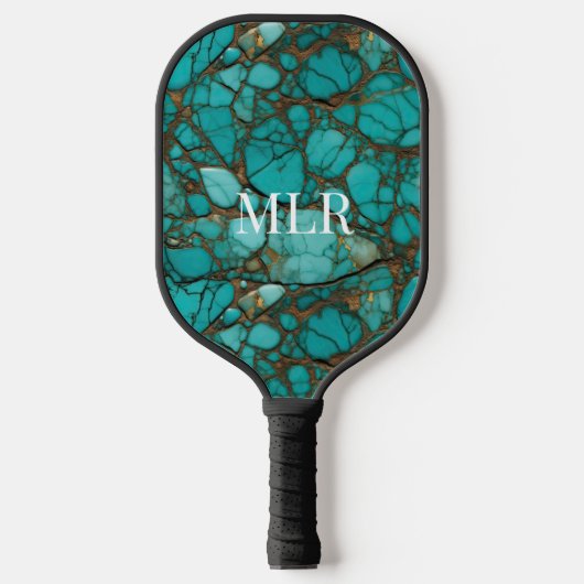 Turquoise Stenen & Bruin Faux Leder Pickleball Paddle (Voorkant)