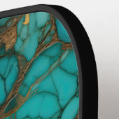 Turquoise Stenen & Bruin Faux Leder Pickleball Paddle (Links Detail)
