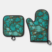Turquoise stenen ovenwant & pannenlap set (Voorkant)