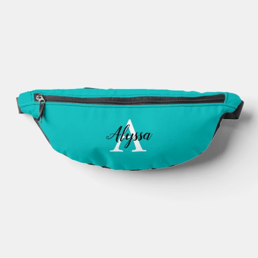 Turquoise Stijlvol Monogram Script Fanny Pack Heuptasje (Liggend)