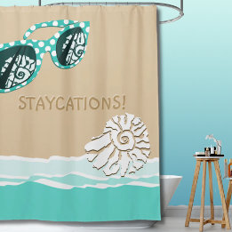 Turquoise Stippen Zon Bril Staycations Douchegordijn