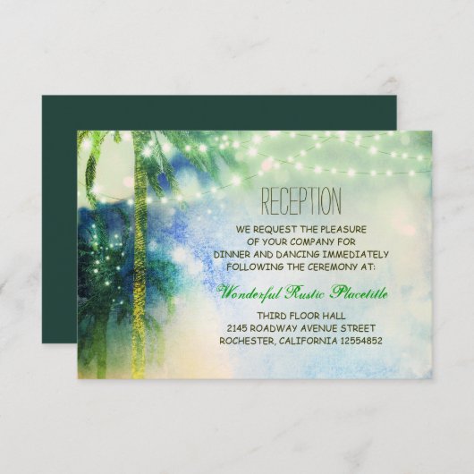 turquoise strand palmbomen bruiloft Ontvangstkaart Informatiekaartje (Voorkant / Achterkant)