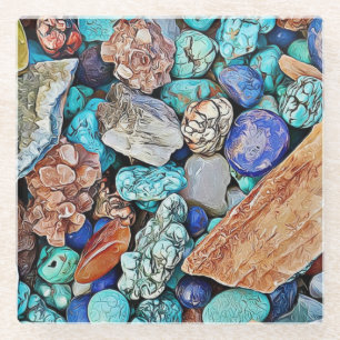 Turquoise Strand Stenen Glas Onderzetter