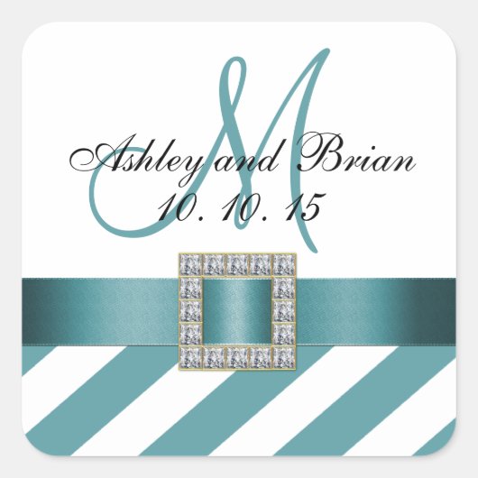 Turquoise strepen Initiaal Wedding Favor Label (Voorkant)