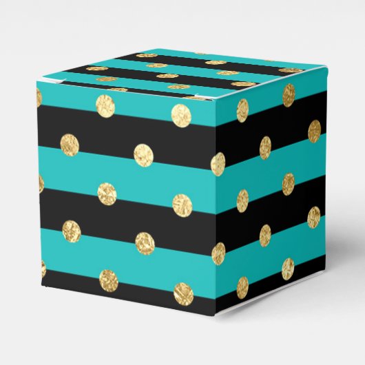 Turquoise strepen met Polka Dots Verjaardagsfeest Bedankdoosjes (Voorkant Zijde)