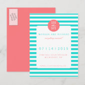 Turquoise strepen - Save the Date Briefkaarten (Voorkant / Achterkant)