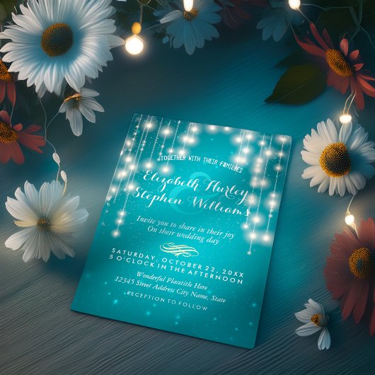 Turquoise String Lights Wedding Shower-uitnodiging Kaart