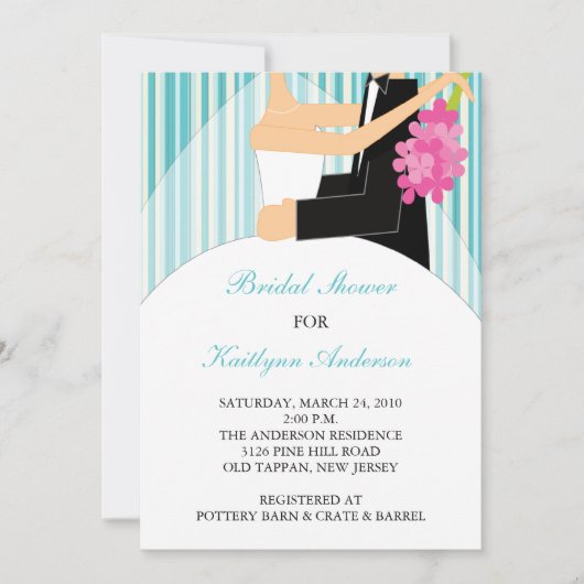 Turquoise Stripe Bridal Shower Invitation Kaart (Voorkant)