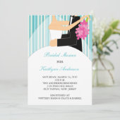 Turquoise Stripe Bridal Shower Invitation Kaart (Staand voorkant)