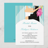 Turquoise Stripe Bridal Shower Invitation Kaart (Voorkant / Achterkant)