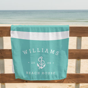 Turquoise Stripe Personalized Beach House Strandlaken