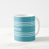 Turquoise Stripes aangepaste monogram-mokken Koffiemok (Voorkant rechts)