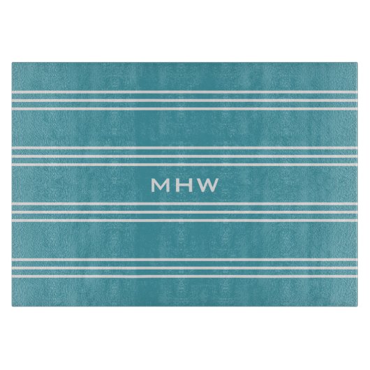 Turquoise Stripes aangepaste monogram snijplaten Snijplank (Voorkant)