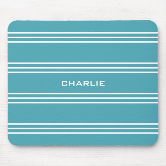 Turquoise Stripes douane monogram mousepad Muismat (Voorkant)
