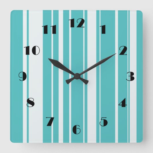 Turquoise Stripes Pattern Wall Clock Vierkante Klok (Voorkant)