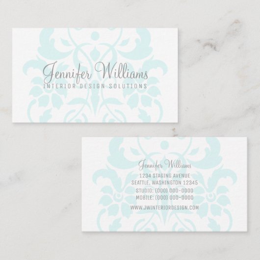 Turquoise Subtle Damask Visitekaartje (Voorkant / Achterkant)