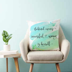 Turquoise Succesvolle Vrouw Waterverf Ombre Script Kussen