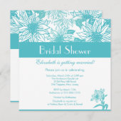 Turquoise Sunflower Bridal Shower Invitation Kaart (Voorkant / Achterkant)
