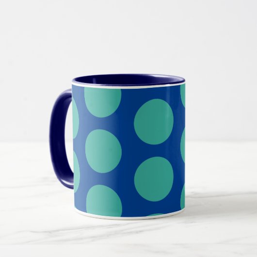 Turquoise sur Blue Polka Dot Art Mug Cup (Devant gauche)