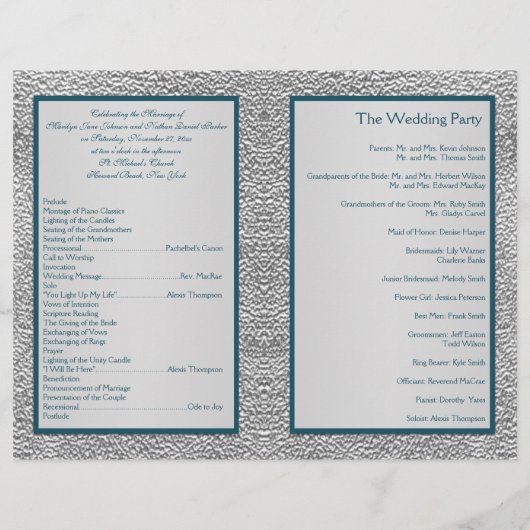 Turquoise sur le programme de mariage pour l'eau (Dos)