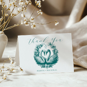 Turquoise Swan Lake Mariage Carte de remerciements