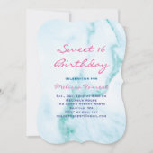 Turquoise Sweet 16 Marmer Verjaardag uitnodiging (Voorkant)