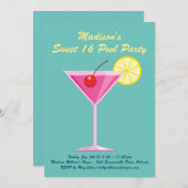 Turquoise Sweet 16 Pool Party Uitnodiging (Voorkant / Achterkant)
