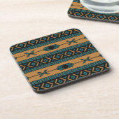 Turquoise Tan Aztec Pattern Southwestern Design Bier Onderzetter (Linkerzijde)
