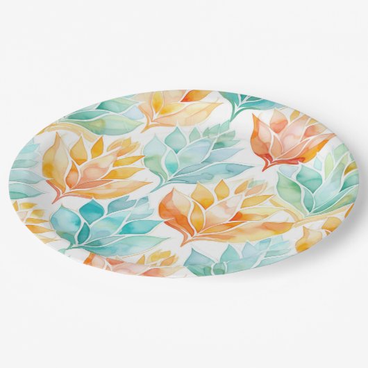 Turquoise Tangerine Abstract Bloemen Bruiloft Papieren Bordje (Gekanteld)