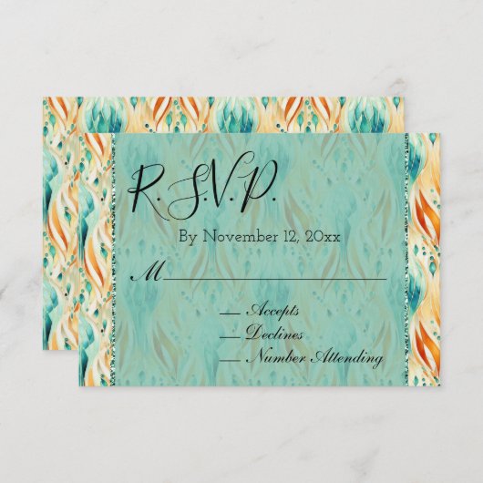Turquoise Tangerine Abstract Jewel Bruiloft RSVP Informatiekaartje (Voorkant / Achterkant)