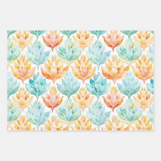 Turquoise Tangerine Abstract Juweel Bloemen Inpakpapier Vel (Voorkant)