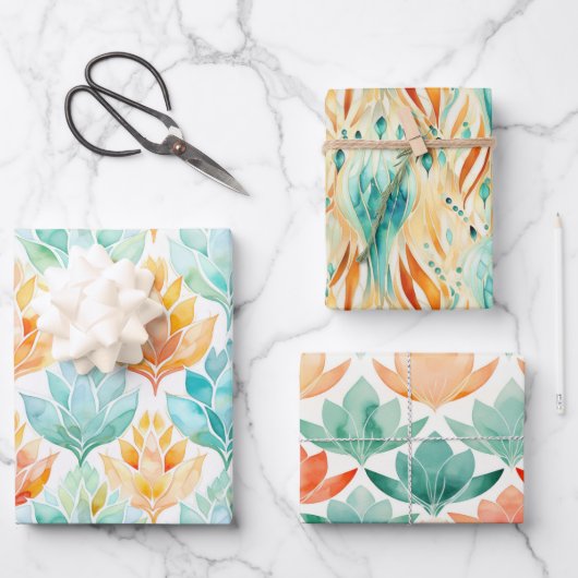 Turquoise Tangerine Abstract Juweel Bloemen Inpakpapier Vel (Voorkant)