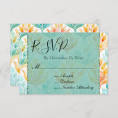 Turquoise Tangerine Abstracte Bloemige Trouw-RSVP Informatiekaartje (Voorkant / Achterkant)