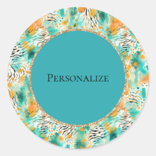 Turquoise Tangerine Zebra Abstract Ronde Sticker
