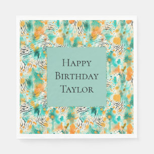 Turquoise Tangerine Zebra Abstract Servet