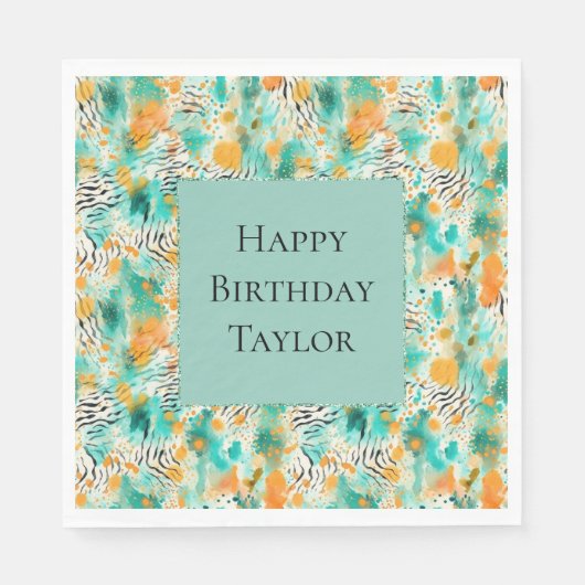 Turquoise Tangerine Zebra Abstract Servet (Voorkant)
