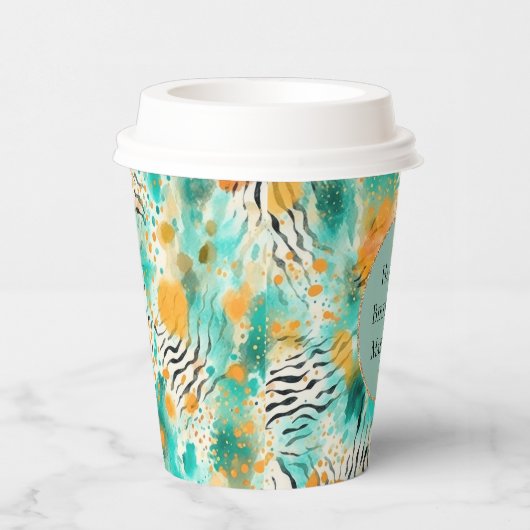 Turquoise Tangerine Zebra Papieren Bekers (Rechts)