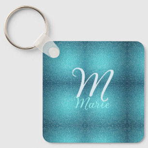 Turquoise teal agaat aqua monogram voeg letter tek sleutelhanger