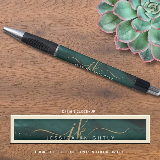 Turquoise Teal Agate Goud Glitter Script Monogram Pen