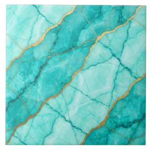 Turquoise Teal Blauw en Goud Marmer Tegeltje