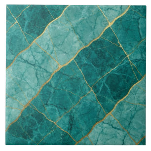Turquoise Teal Blauw en Goud Marmer Tegeltje