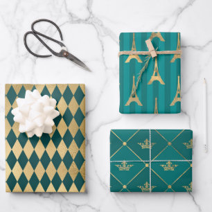 Turquoise - Teal en Goud Parijs Thema Inpakpapier Vel