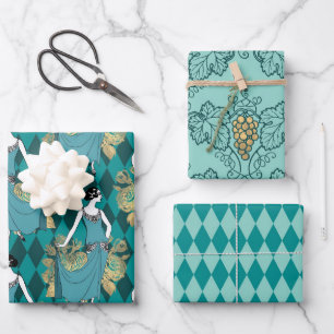 Turquoise - Teal en Goud Paris Art Deco Wijn Inpakpapier Vel