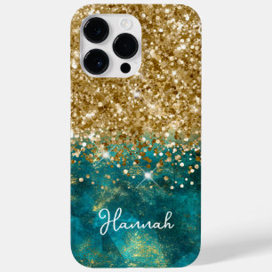 Turquoise Teal Glitterige Gouden Glam Gepersonalis Case-Mate iPhone 14 Pro Max Hoesje