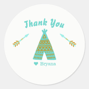 Turquoise Teal Goud Tepee Feestje Verjaardagsfeest Ronde Sticker