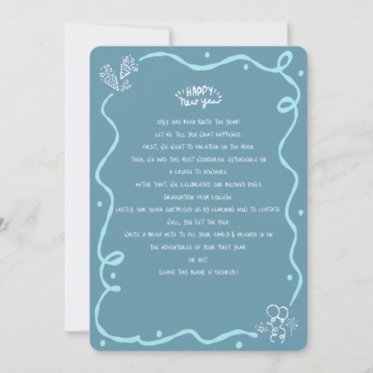 Turquoise Teal New Year Cheer Photo Hand Drawn Fun Feestdagenkaart (Achterkant)