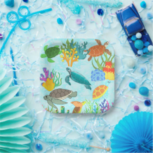 Turquoise Teal Onderwater Zeeschildpadden Oceaan K Papieren Bordje