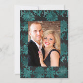 Turquoise - Teal Zwart en Zilveren Bloemige Bruilo Save The Date (Achterkant)