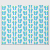 turquoise teenslippers met groene bloem cadeaupapier (Vlak)